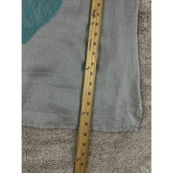 Soft Surroundings Linen Tunic Top Size L Gray Aqua Lace Boho 3/4 Sleeves - Picture 8 of 16